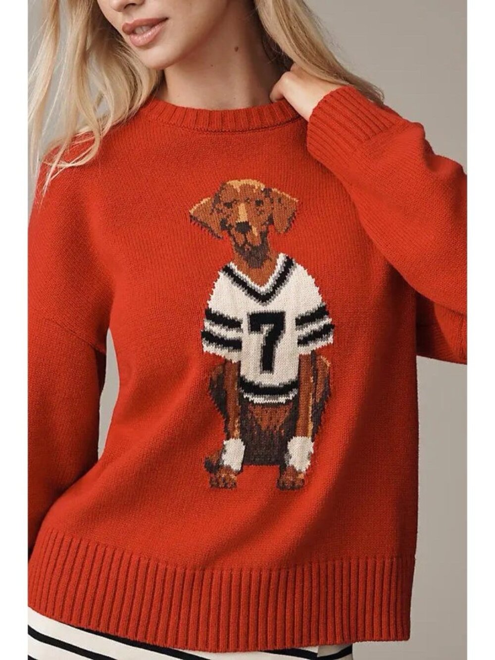 Anthropologie Porridge Jolene Pullover Sweater Red Dog Football Sports XXS NWT